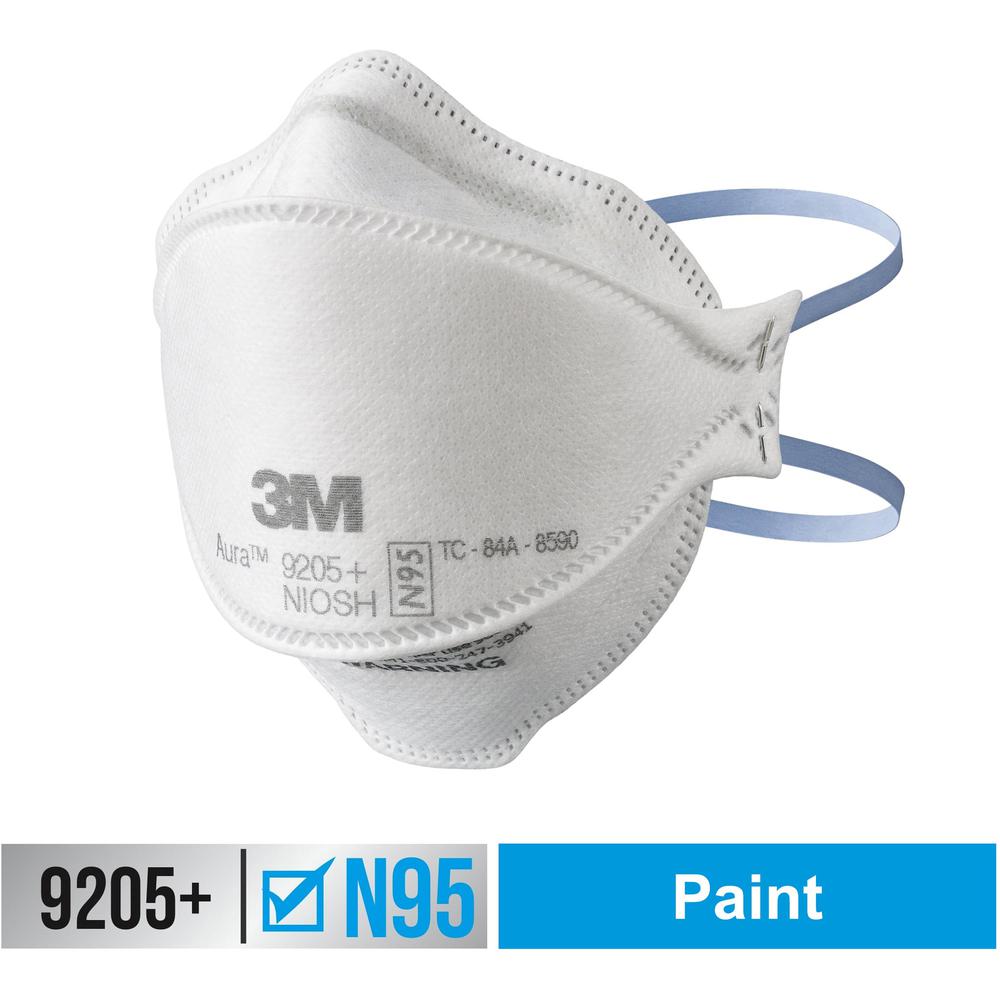 3M Aura N95 Particulate Respirator 9205 - Recommended for: Face - Adult Size - Airborne Particle, Dust, Contaminant, Fog Protection - White - Lightweight, Soft, Comfortable, Adjustable Nose Clip, Disp. Picture 1