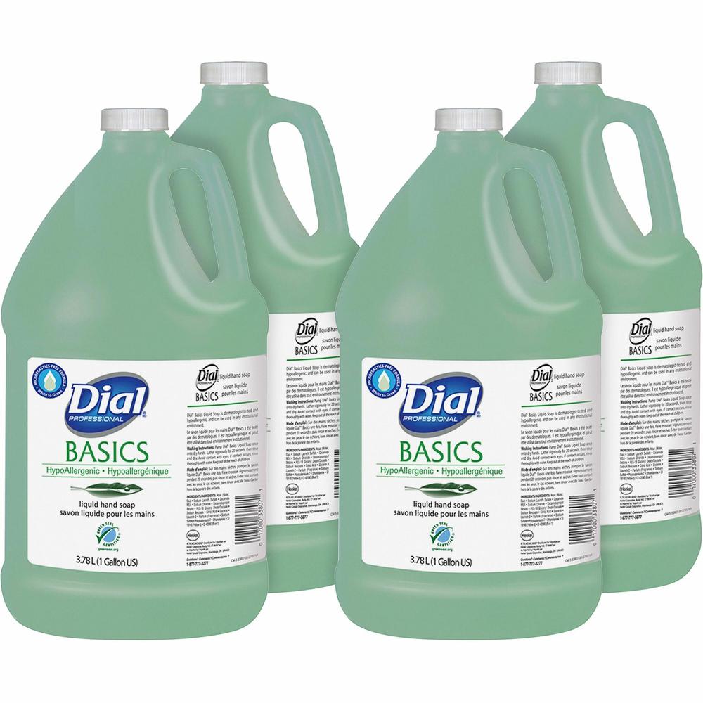 Dial Basics Liquid Hand Soap - 1 gal (3.8 L) - Hand, Healthcare, School, Office, Restaurant, Daycare - Green - 4 / Carton. Picture 1