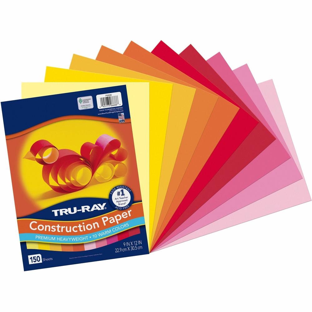 Tru-Ray Construction Paper - Construction, Art Project, Craft Project - 9"Width x 12"Length - 12 / Carton - Orange, Yellow, Electric Orange, Pink, Shocking Pink, Light Yellow, Pumpkin, Gold, Festive R. Picture 1