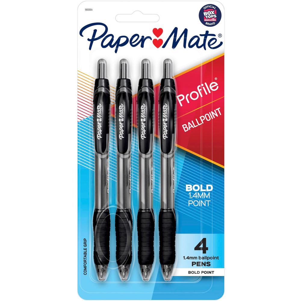 Paper Mate Profile Retractable Gel Pens - Medium Pen Point - 0.7 mm Pen Point Size - Retractable - Black Gel-based Ink - 4 / Pack. Picture 1