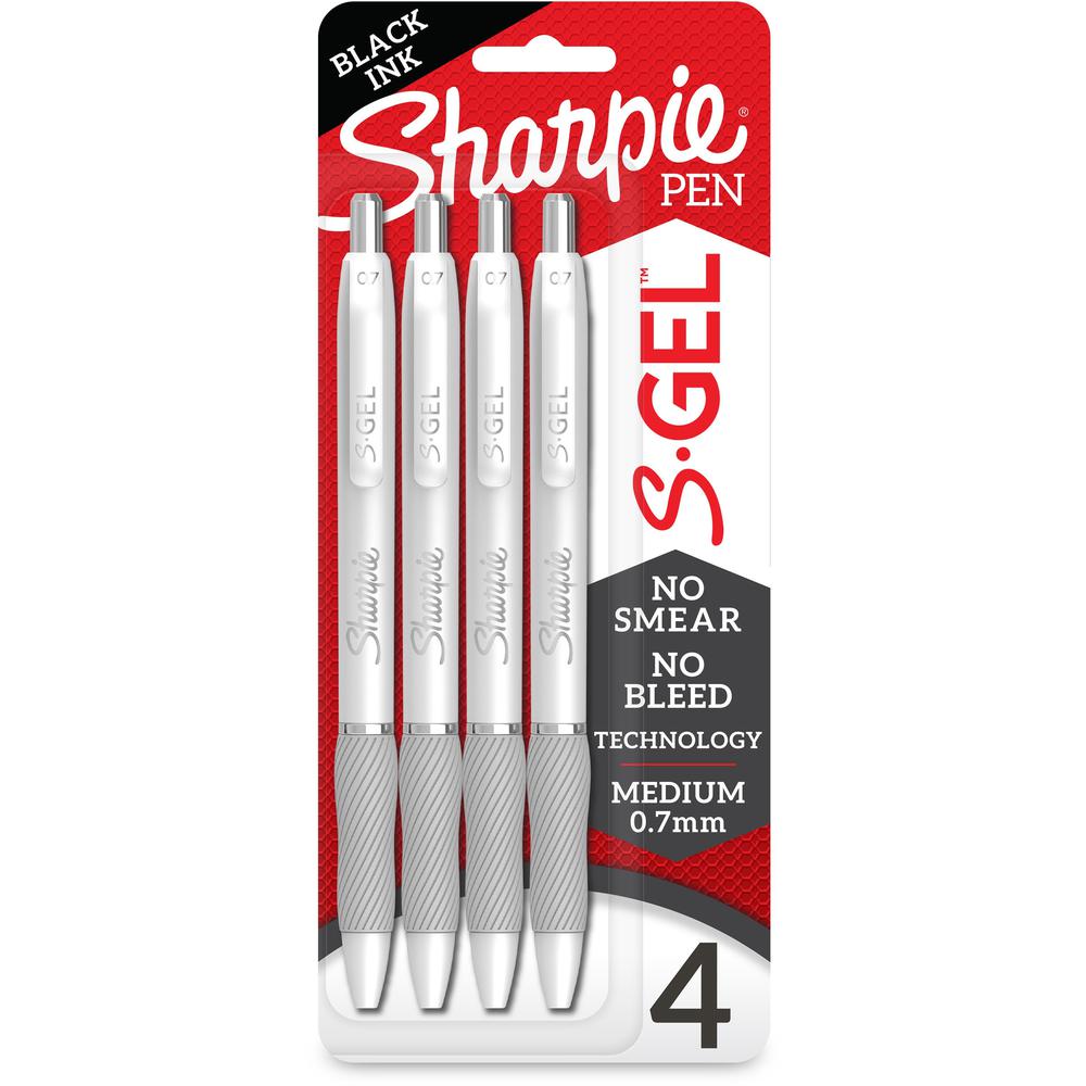 Sharpie S-Gel Pens - Medium Pen Point - 0.7 mm Pen Point Size - Black Gel-based Ink - White Metal Barrel - 4 / Pack. Picture 1