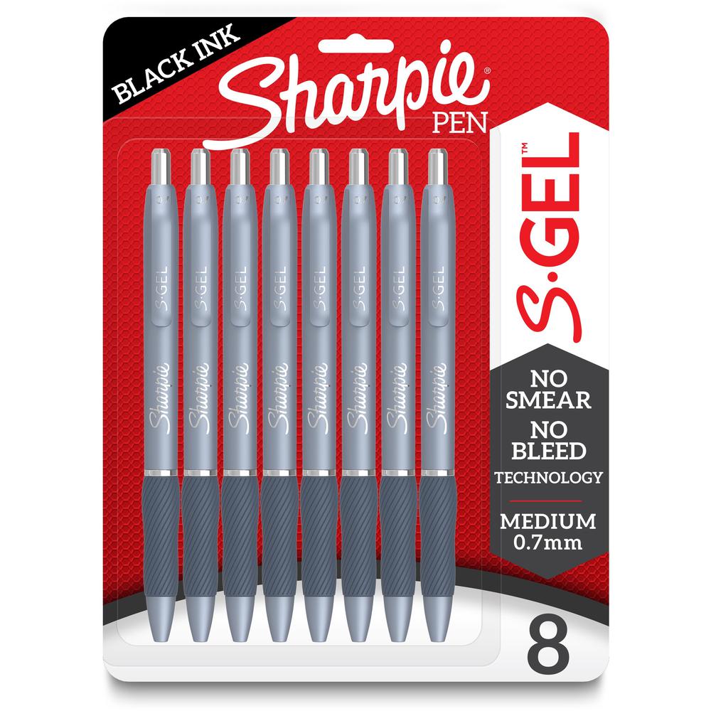 Sharpie S-Gel Pens - Medium Pen Point - 0.7 mm Pen Point Size - Black Gel-based Ink - Fashion Blue Metal Barrel - 8 / Pack. Picture 1