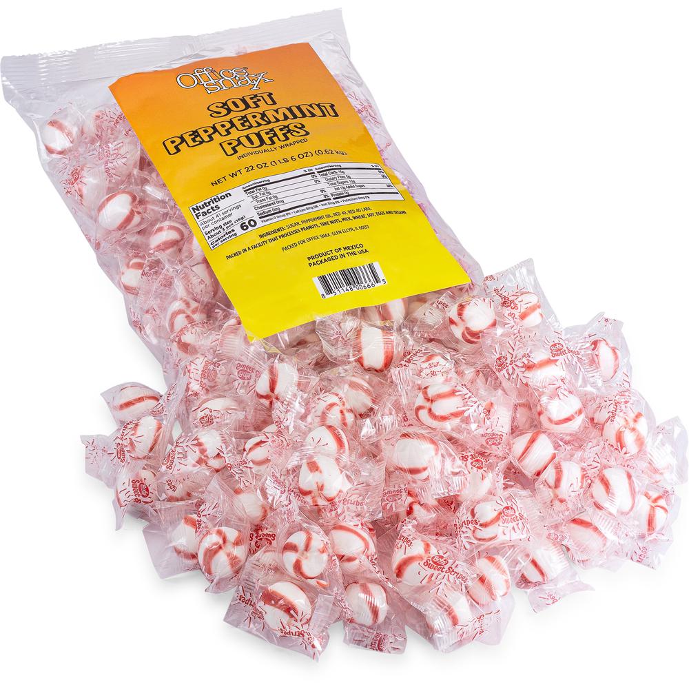 Office Snax Peppermint Puff Candy - Peppermint - Individually Wrapped, Trans Fat Free - 1.37 lb - 1 Each. Picture 1
