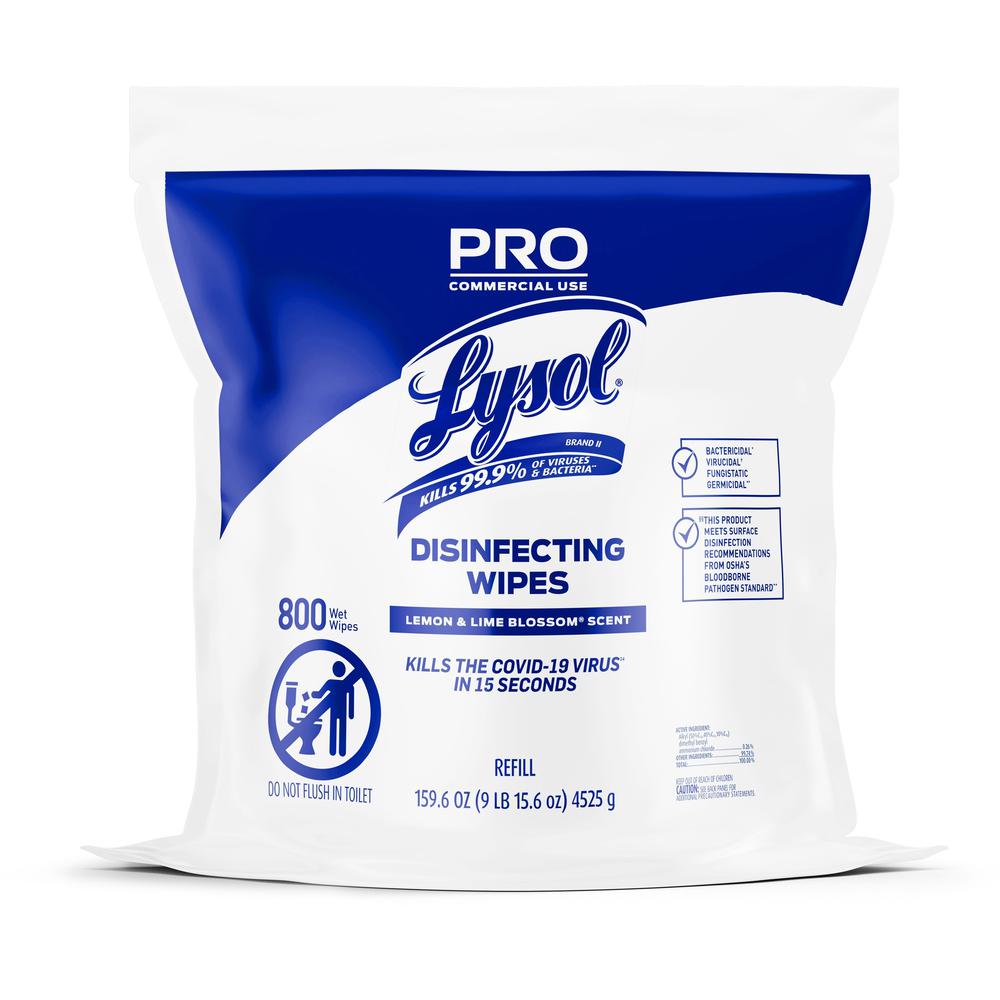 Lysol Professional Disinfecting Wipes Bucket Refill - Ready-To-Use Wipe - Lemon & Lime Blossom Scent - 800 Each - White. Picture 1