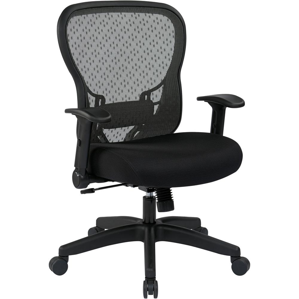 Office Star Deluxe R2 Space Grid Back Chair - Black Mesh Fabric, Memory Foam Seat - Black Back - Mid Back - 5-star Base - Armrest - 1 Each. Picture 1