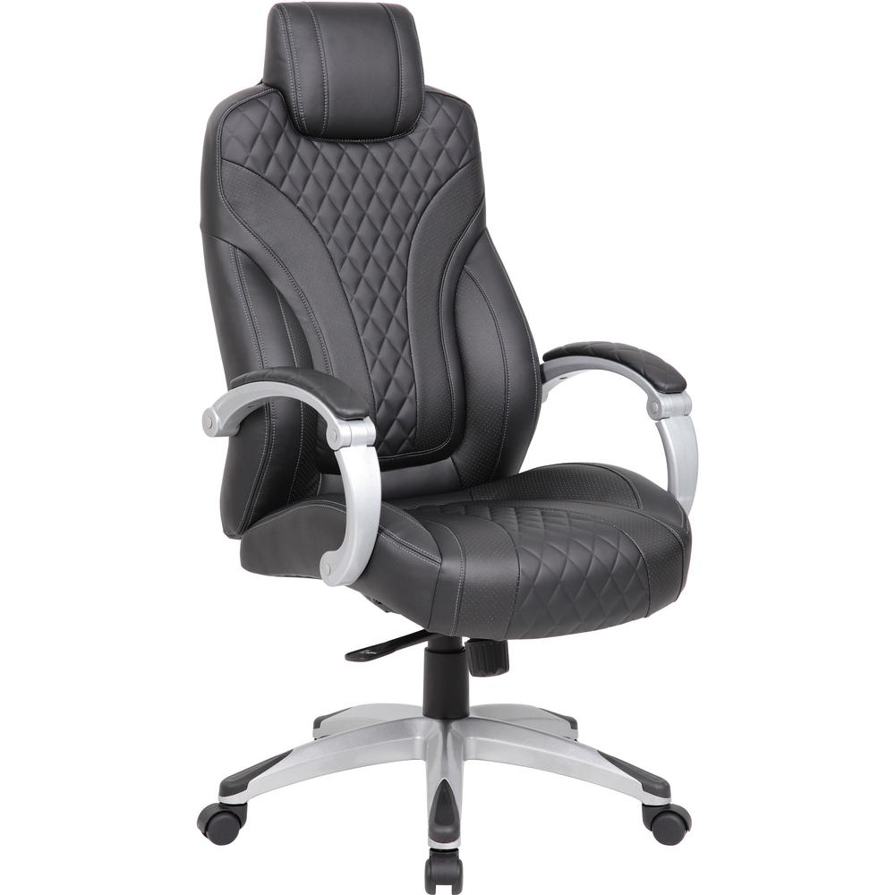 Boss Hinged Arm Executive Chair - Black Vinyl Seat - Black Back - 5-star Base - Armrest - 1 Each. Picture 1