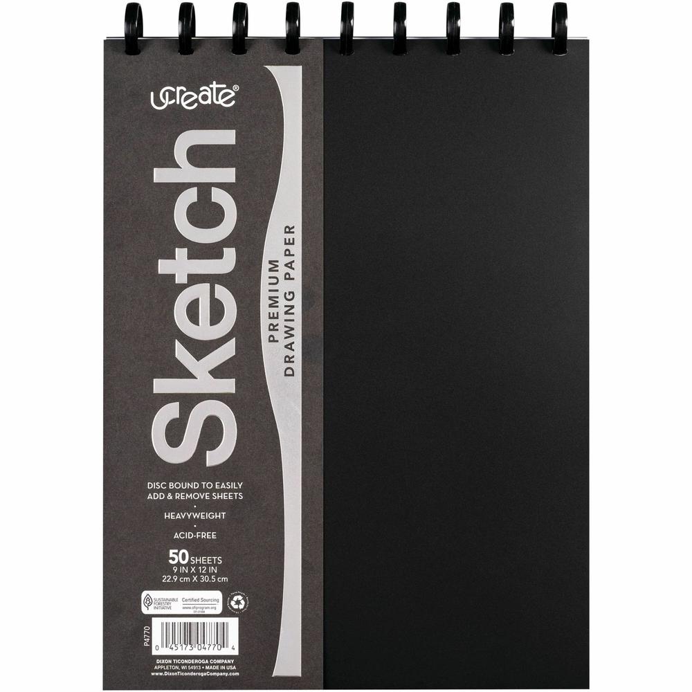 UCreate Disc Bound Sketch Book - 50 Sheets - Disc - 9" x 12" - 9" x 12" - Heavyweight, Acid-free, Recyclable - 1 Each. Picture 1