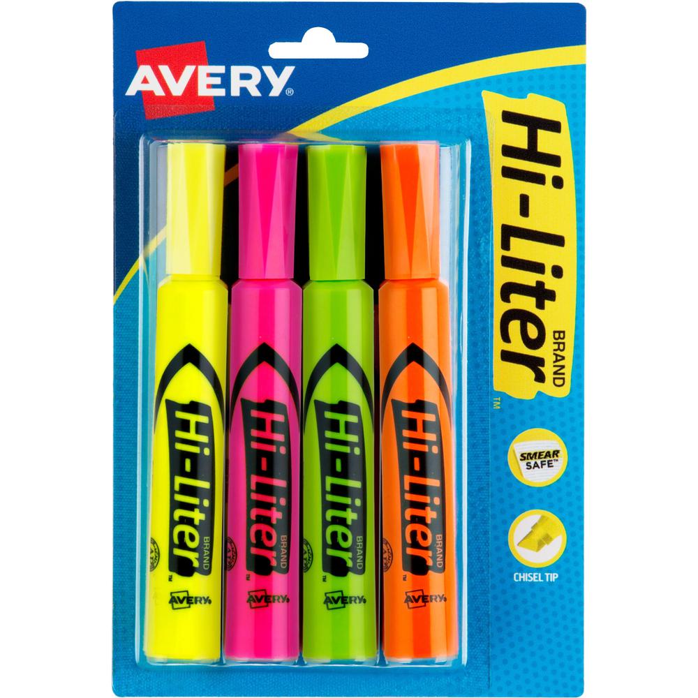 Avery&reg; Desk-Style, Assorted Colors, 4 Count (24063) - Chisel Marker Point Style - Fluorescent Yellow, Fluorescent Pink, Fluorescent Orange, Fluorescent Green Water Based Ink - Fluorescent Green, F. Picture 1