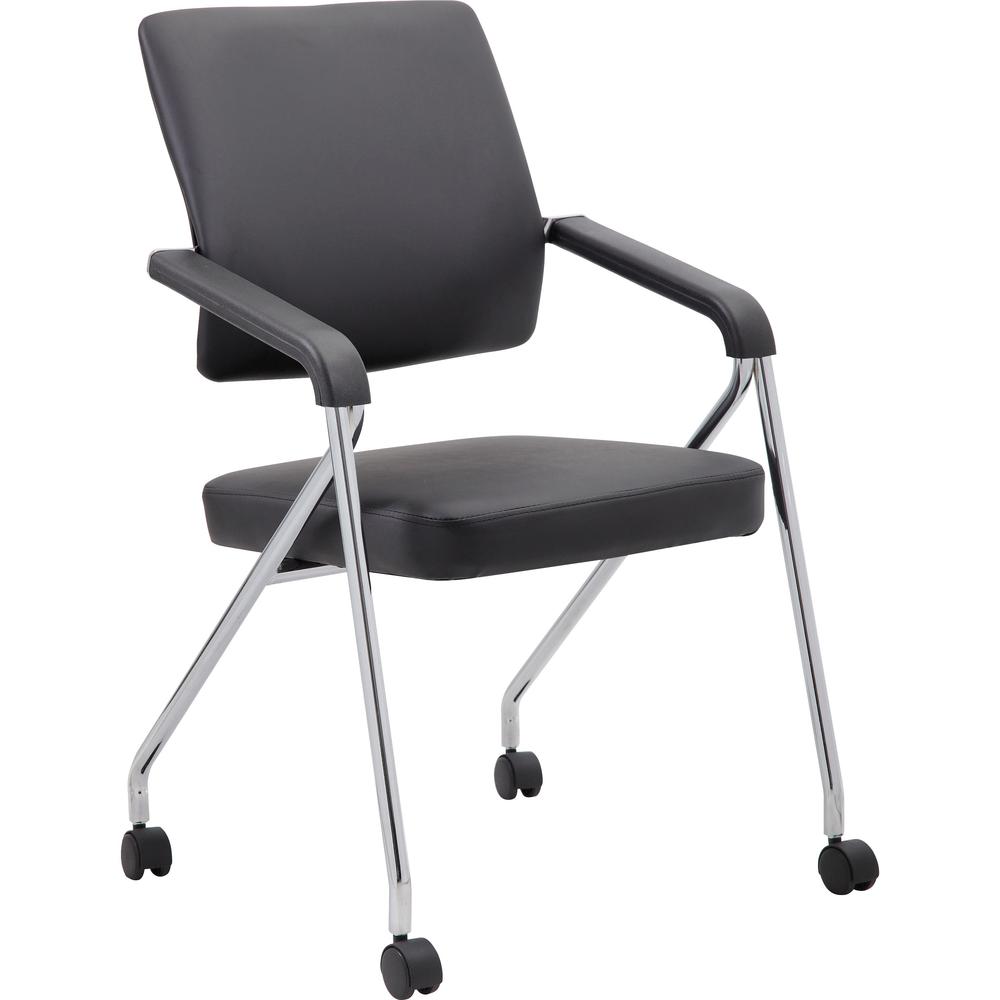 Boss Caressoft Plus Training Chair - Black Seat - Black Back - Chrome Frame - Four-legged Base - Vinyl - Armrest - 2 / Carton. Picture 1