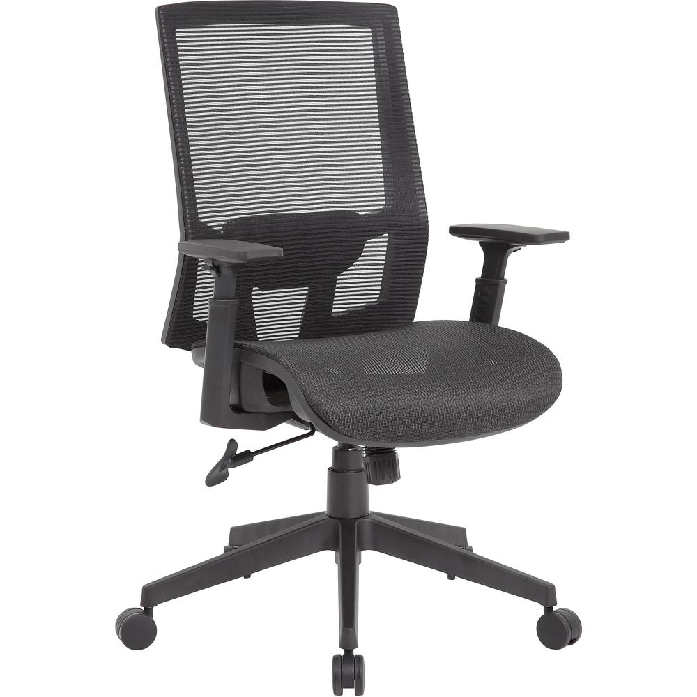 Boss Mesh Task Chair - Black Seat - Black Back - Black Frame - 5-star Base - Mesh - Armrest - 1 Each. Picture 1