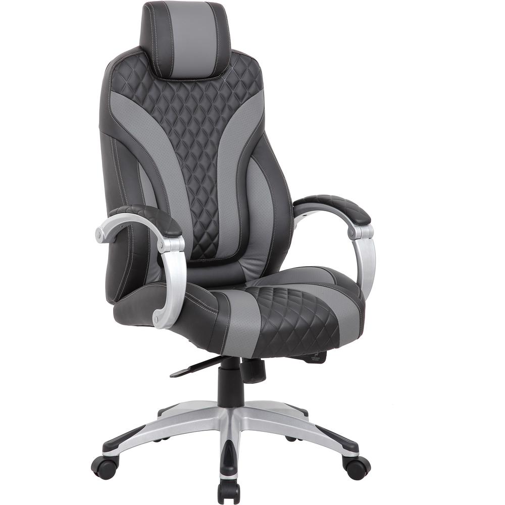 Boss Hinged Arm Executive Chair - Black, Gray Vinyl Seat - Black, Gray Vinyl Back - 5-star Base - Armrest - 1 Each. Picture 1