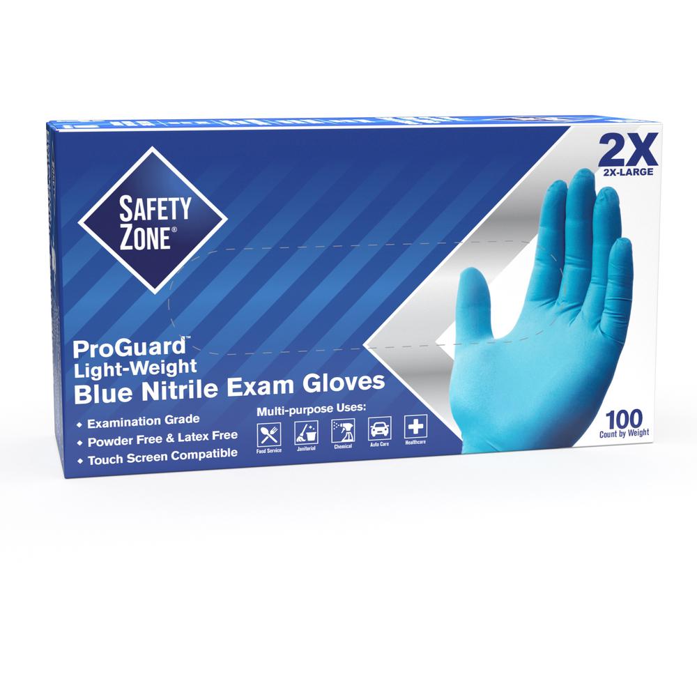 Safety Zone Power-free Ntirile Gloves - Hand Protection - Nitrile Coating - XXL Size - Latex, Vinyl - Blue - Latex-free, DEHP-free, Comfortable, Silicone-free, Textured - For Food Service, Kitchen, Cl. Picture 1