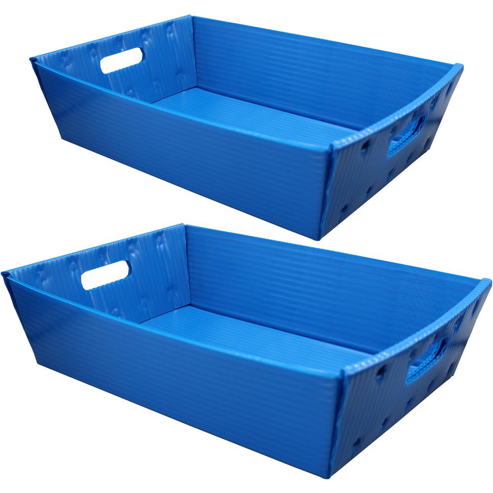 Flipside Plastic Welded Letter Trays - 4.5" Height x 18" Width x 12" Depth - Welded, Handle, Compact, Stackable, Storage Space, Durable - Blue - Plastic - 2 / Pack. Picture 1
