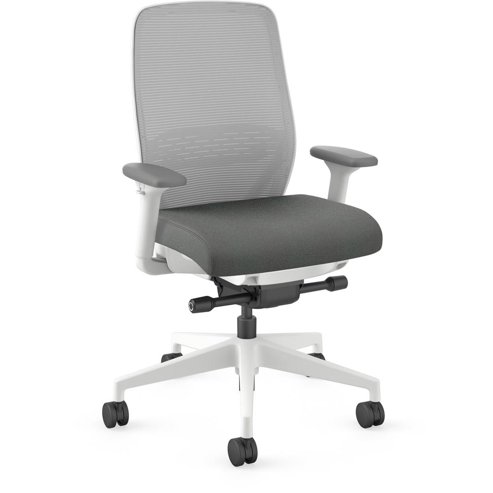 HON Nucleus Recharge Task Chair - Iron Ore Fabric Seat - Fog Back - Designer White Frame - Armrest - 1 Each. Picture 1