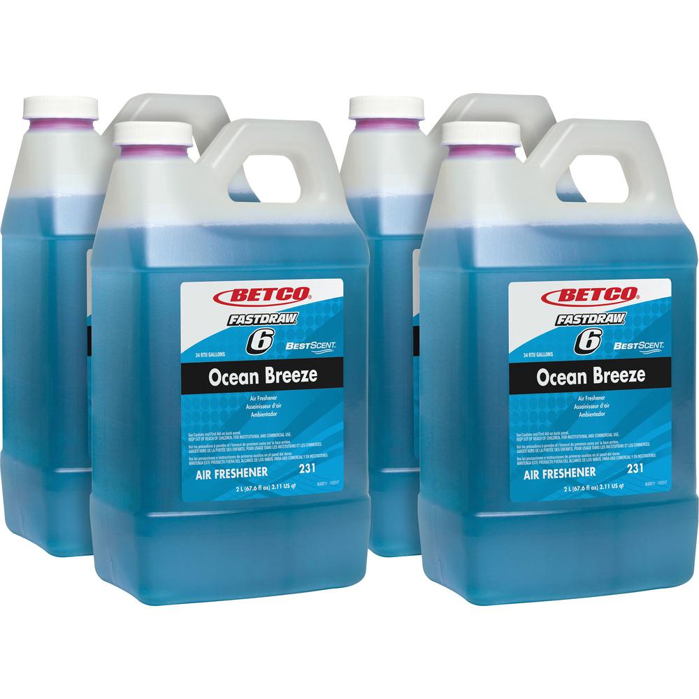 Betco BestScent Ocean Breeze Deodorizer - FASTDRAW 6 - Concentrate Liquid - 67.6 fl oz (2.1 quart) - Ocean Breeze Scent - 4 / Carton - Turquoise. Picture 1