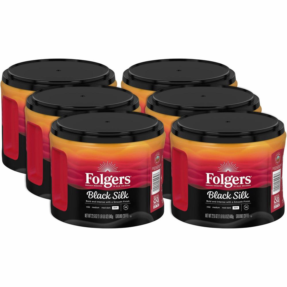Folgers&reg; Ground Black Silk Coffee - Dark - 22.6 oz - 6 / Carton. Picture 1