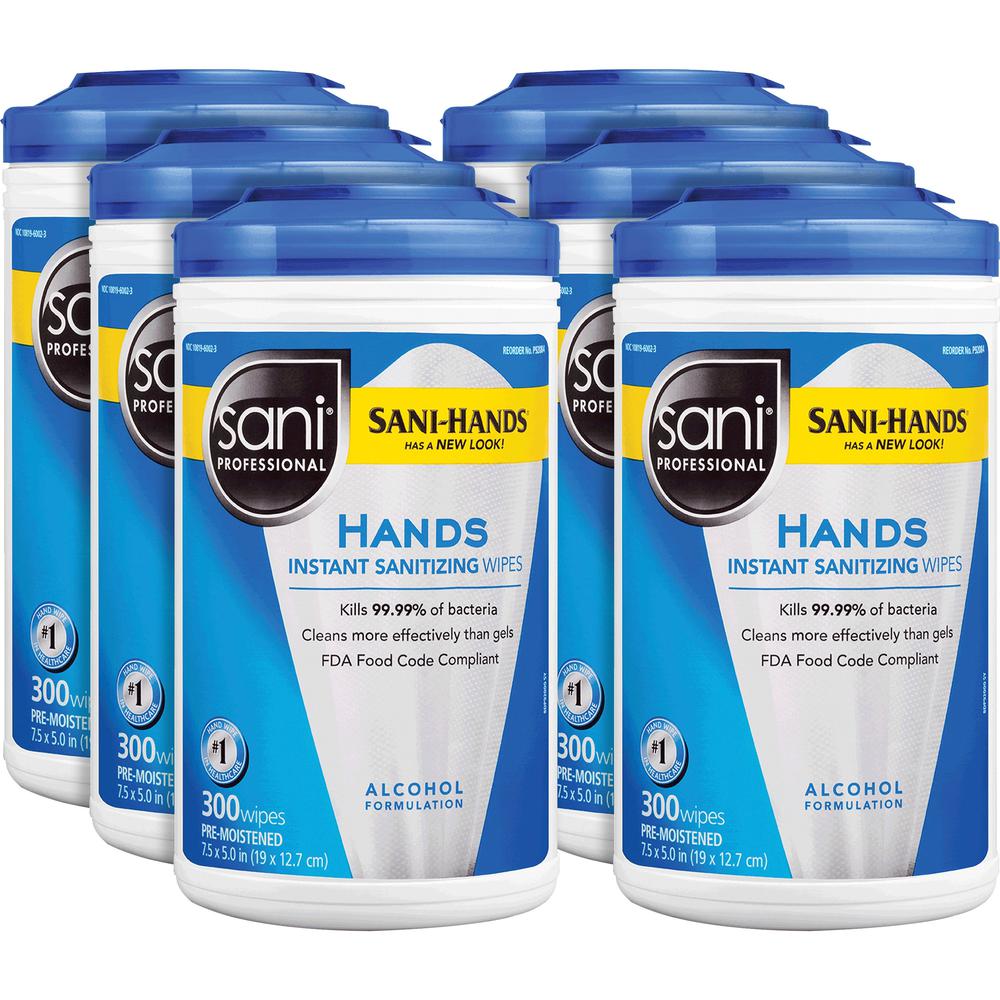 PDI Hands Instant Sanitizing Wipes - White - 300 Per Canister - 6 Carton. Picture 1