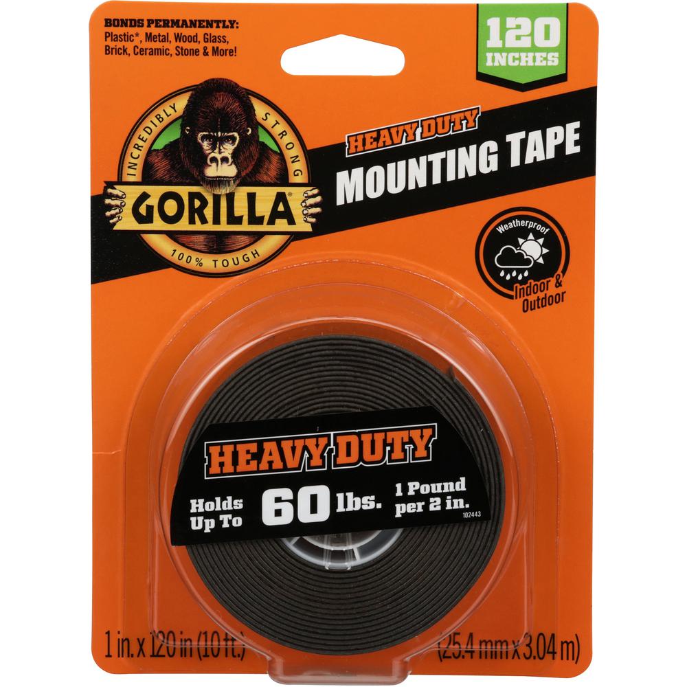 Gorilla Heavy Duty Mounting Tape - 10 ft Length x 1" Width - 1 Each - Black. Picture 1