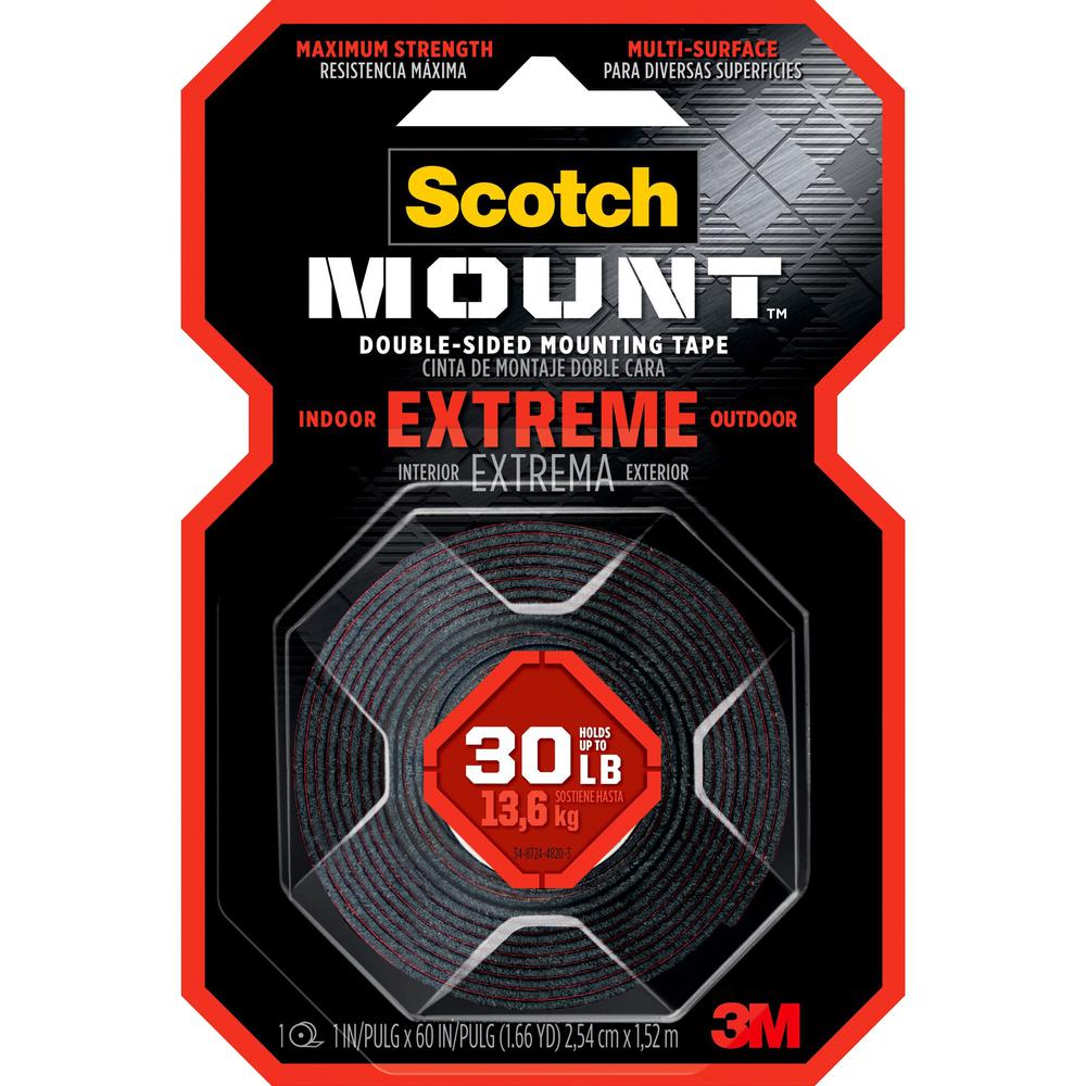 Scotch-Mount Extreme Double-Sided Mounting Tape - 5 ft Length x 1" Width - 1 Roll - Black. Picture 1