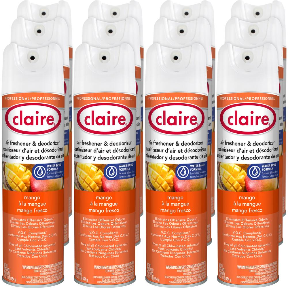 Claire Water-Based Air Freshener - Spray - 16 oz - Mango - 12 / Dozen - Residue-free, Non-staining, Ozone-safe, Odor Neutralizer, Recyclable. Picture 1