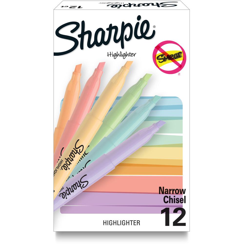 Sharpie Accent Highlighters w/Smear Guard - Chisel Marker Point Style - Assorted - 12 / Dozen. Picture 1
