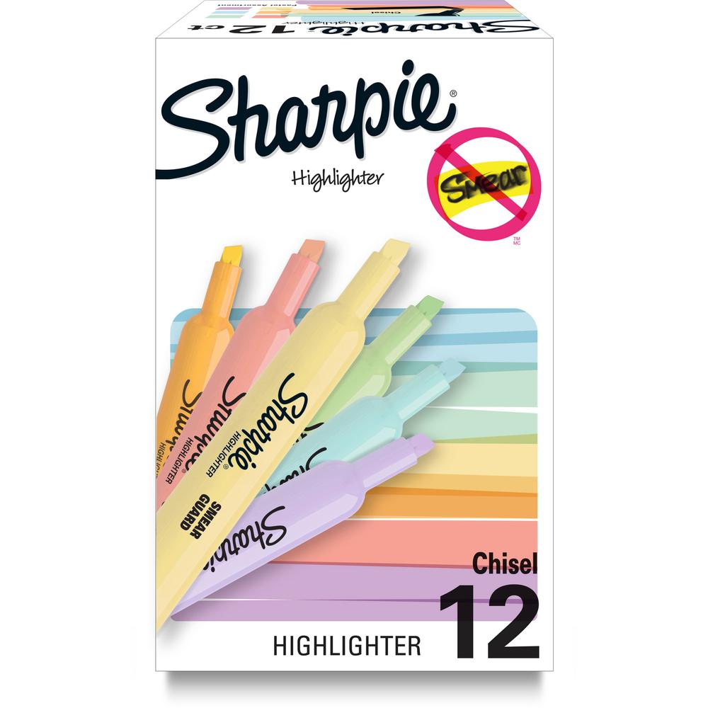 Sharpie SmearGuard Tank Style Highlighters - Wide, Narrow Marker Point - Chisel Marker Point Style - Assorted - 12 / Dozen. Picture 1