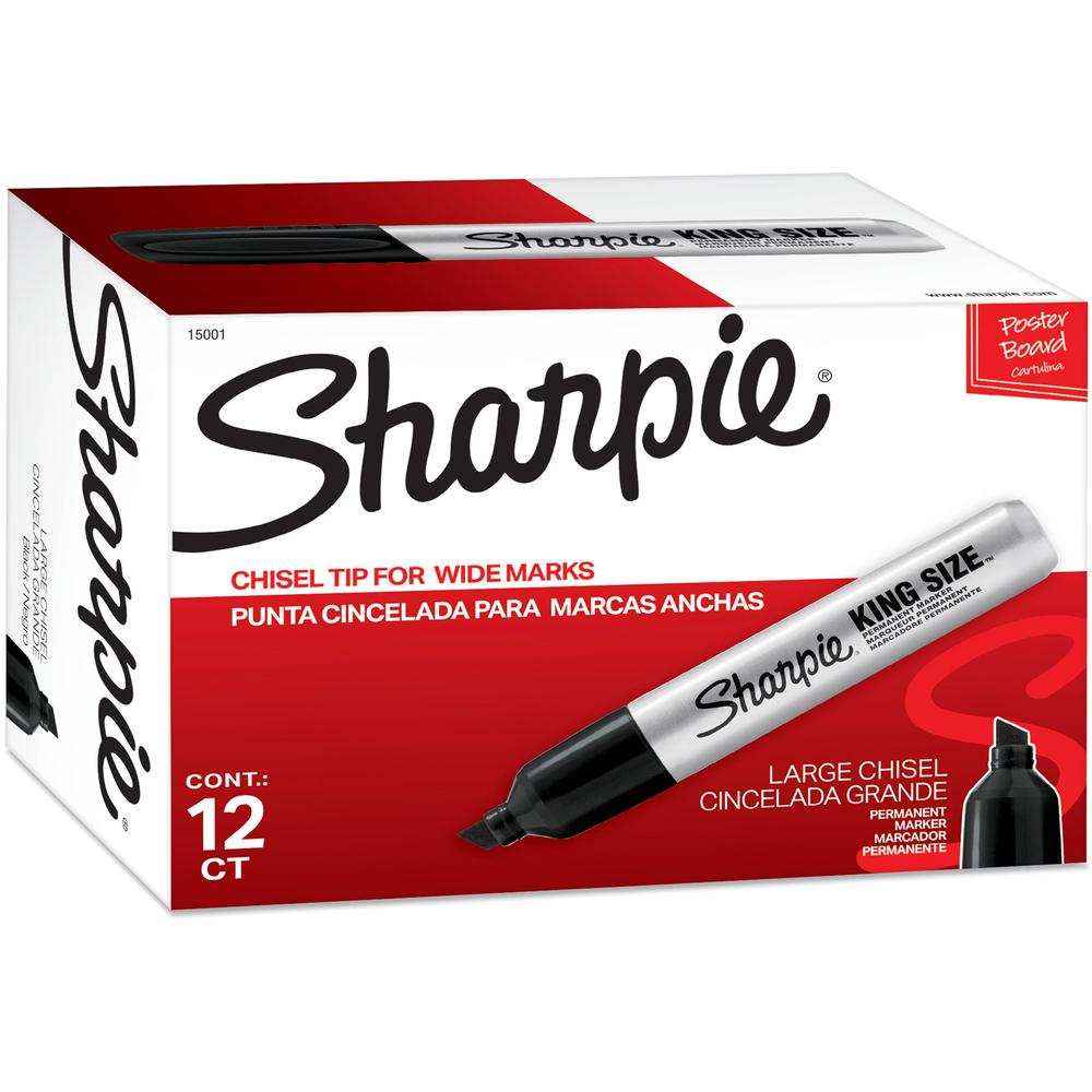 Sharpie King Size Permanent Markers - Bold Marker Point - Chisel Marker Point Style - Black - Plastic Barrel - 12 / Dozen. Picture 1