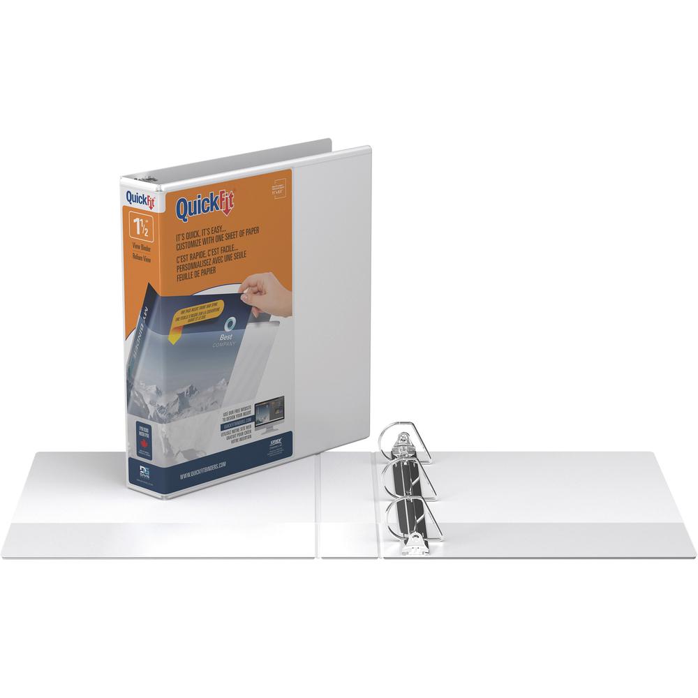 QuickFit D-Ring View Binders - 1 1/2" Binder Capacity - Letter - 8 1/2" x 11" Sheet Size - 350 Sheet Capacity - 1.50" Ring - D-Ring Fastener(s) - 2 Internal Pocket(s) - Vinyl - White - Recycled - Prin. Picture 1