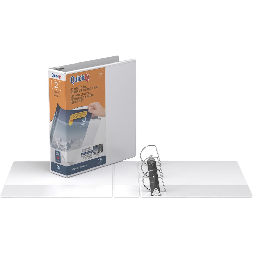 QuickFit D-Ring View Binders - 2" Binder Capacity - Letter - 8 1/2" x 11" Sheet Size - 475 Sheet Capacity - 2" Ring - D-Ring Fastener(s) - 2 Internal Pocket(s) - Vinyl - White - Recycled - Print-trans. Picture 1