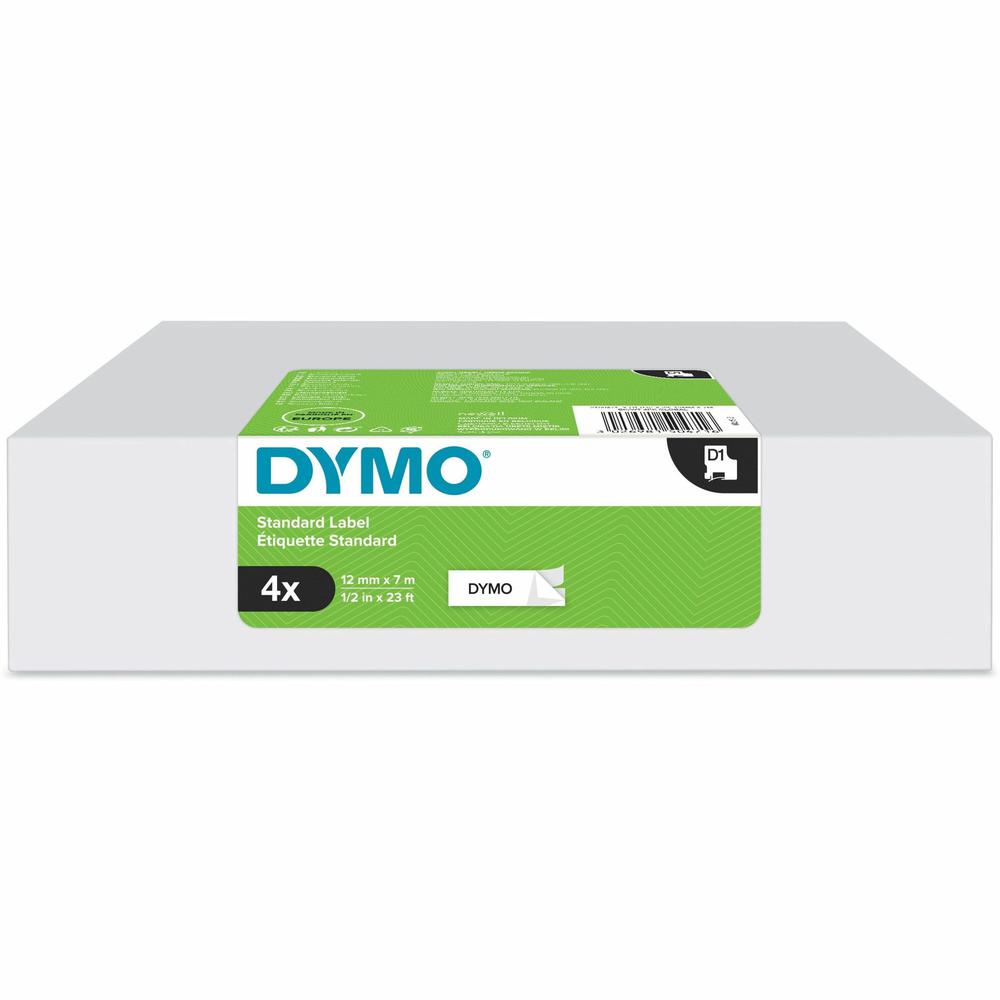 Dymo D1 Electronic Tape Cartridge - 1/2" Width x 23 ft Length - Black, White - 4 / Box - Easy Peel, Durable. Picture 1