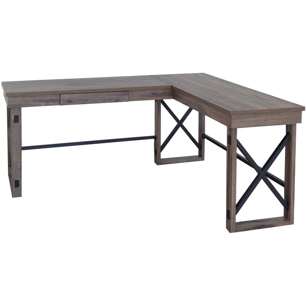 LYS L-Shaped Industrial Desk - L-shaped Top - 200 lb Capacity x 52.13" Table Top Width x 19.75" Table Top Depth - 29.50" Height - Assembly Required - Aged Oak - Medium Density Fiberboard (MDF) - 1 Eac. Picture 1