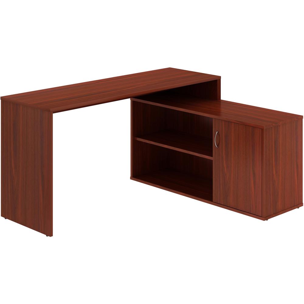 LYS L-Shape Workstation with Cabinet - Laminated L-shaped Top - 200 lb Capacity - 29.50" Height x 60" Width x 47.25" Depth - Assembly Required - Mahogany - Particleboard - 1 Each. Picture 1