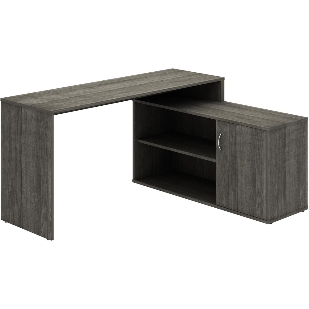 LYS L-Shape Workstation with Cabinet - Laminated L-shaped Top - 200 lb Capacity - 29.50" Height x 60" Width x 47.25" Depth - Assembly Required - Weathered Charcoal - Particleboard - 1 Each. Picture 1