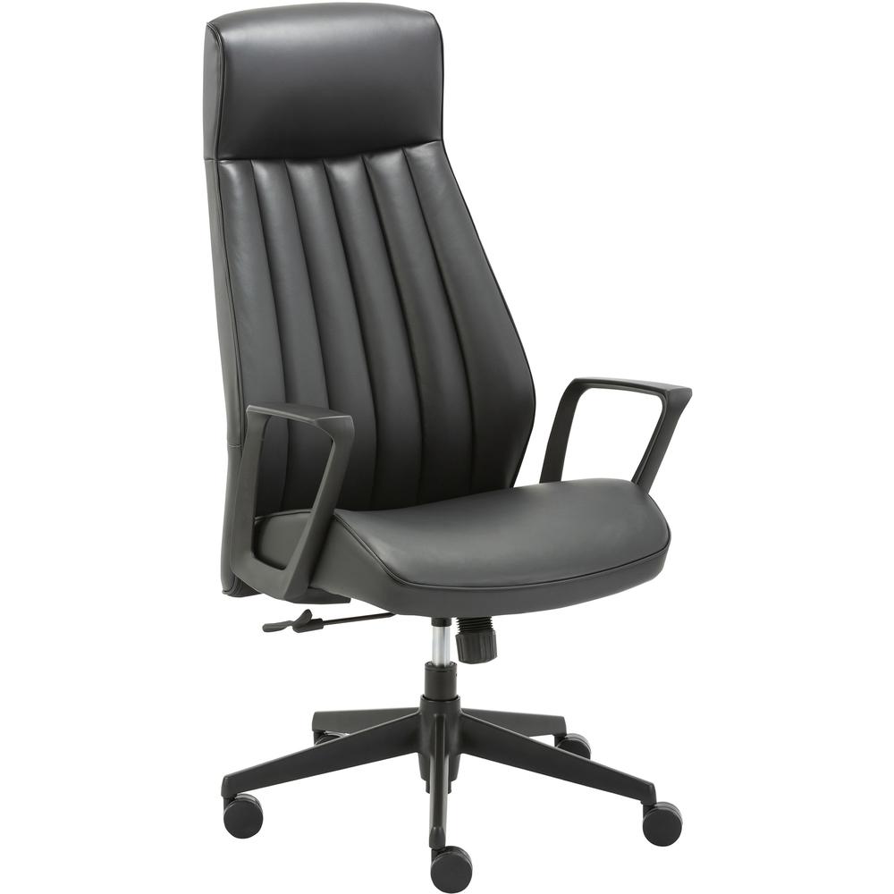 LYS High-Back Bonded Leather Chair - Black Bonded Leather Seat - Black Bonded Leather Back - High Back - Armrest - 1 Each. Picture 1