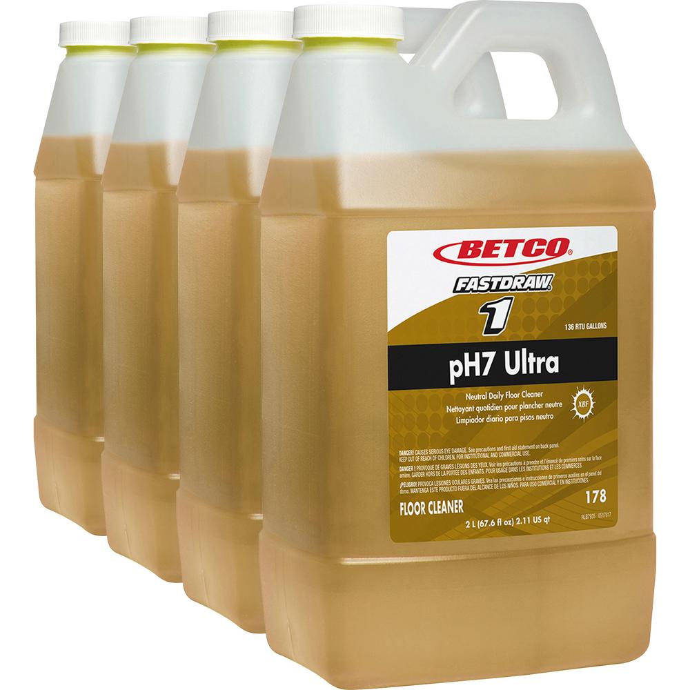 Betco pH7 Ultra Floor Cleaner - FASTDRAW 1 - Concentrate - 67.6 fl oz (2.1 quart) - Pleasant Lemon Scent - 4 / Carton - Film-free, pH Neutral, Low Foaming, Spill Proof, Chemical Resistant, Water Solub. Picture 1