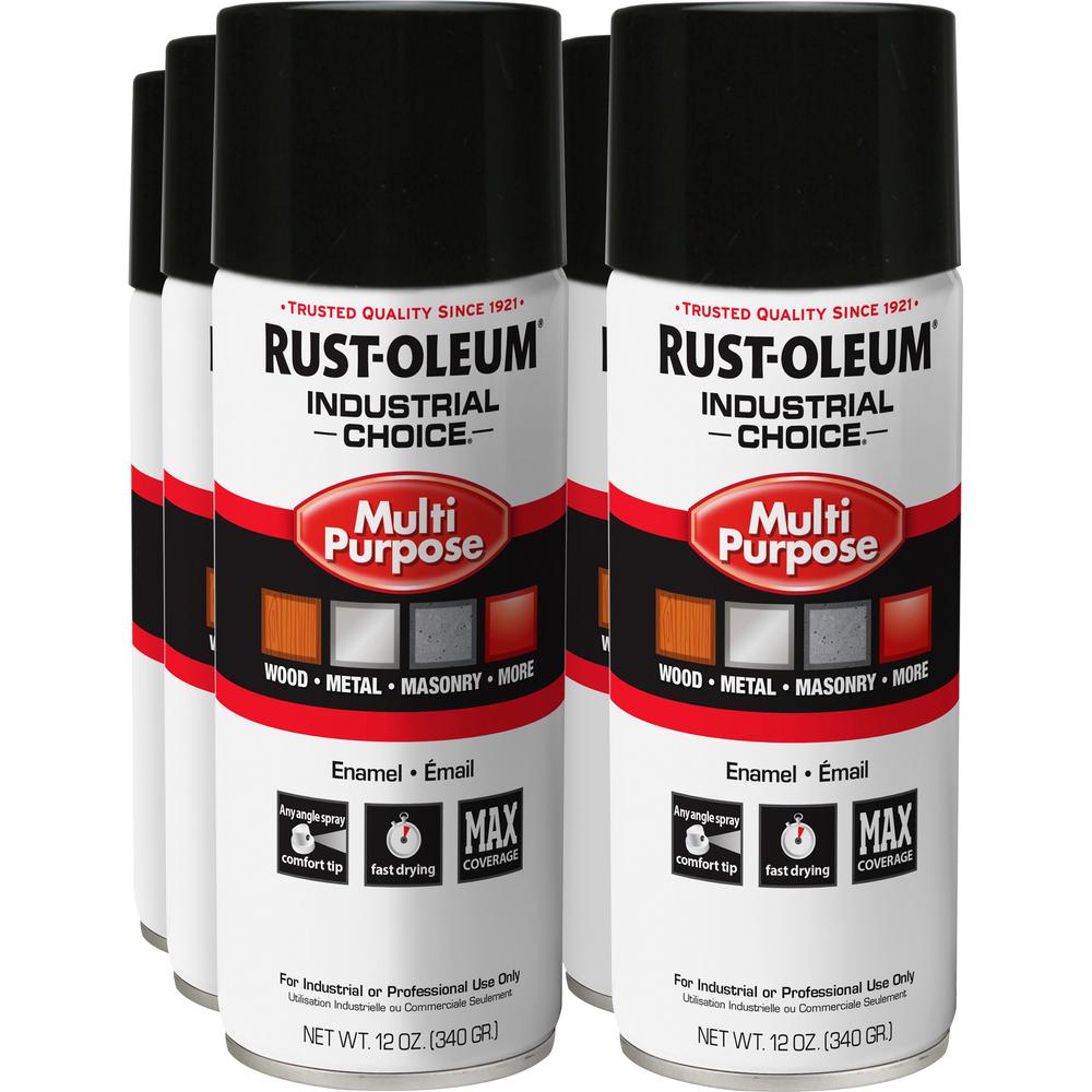 Rust-Oleum Industrial Choice Enamel Spray Paint - Liquid - 12 fl oz - 6 / Carton - Gloss Black. Picture 1