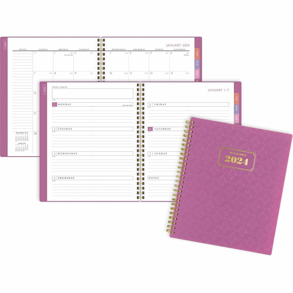 At-A-Glance Badge Weekly/Monthly Planner - Small Size - Weekly, Monthly - 13 Month - January 2024 - January 2025 - 7" x 8 3/4" Sheet Size - Twin Wire - Purple, White - Paper - Bleed Resistant, Dated P. Picture 1