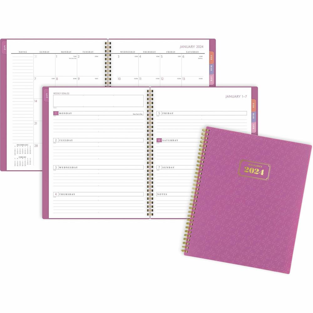 At-A-Glance Badge Weekly/Monthly Planner - Large Size - Weekly, Monthly - 13 Month - January 2024 - January 2025 - 8 1/2" x 11" Sheet Size - Twin Wire - Purple, White - Paper - Bleed Resistant, Dated . Picture 1