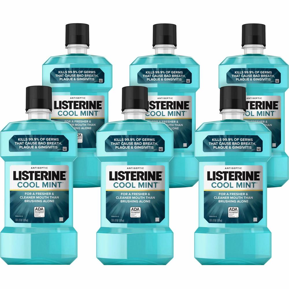 LISTERINE&reg; Cool Mint Antiseptic Mouthwash - For Bad Breath, Cleaning - Cool Mint - 1.06 quart - 6 / Carton. Picture 1