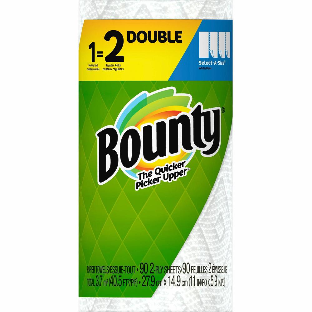 Bounty Select-A-Size Paper Towels - 24 Double Roll = 48 Regular - 2 Ply - 90 Sheets/Roll - White - Perforated, Absorbent, Durable - For Kitchen - 24 / Carton. Picture 1