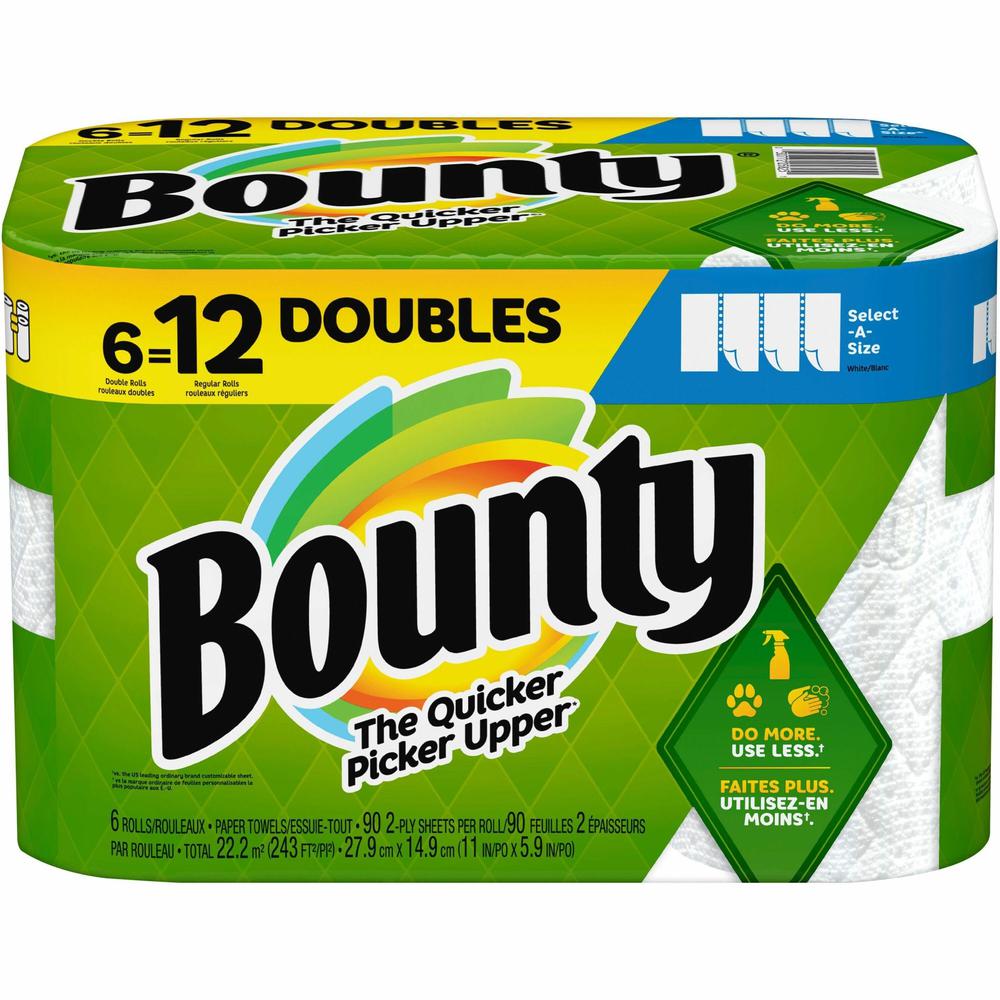 Bounty Select-A-Size Paper Towels - 6 Double Rolls = 12 Regular - 2 Ply - White - 6 / Carton. Picture 1