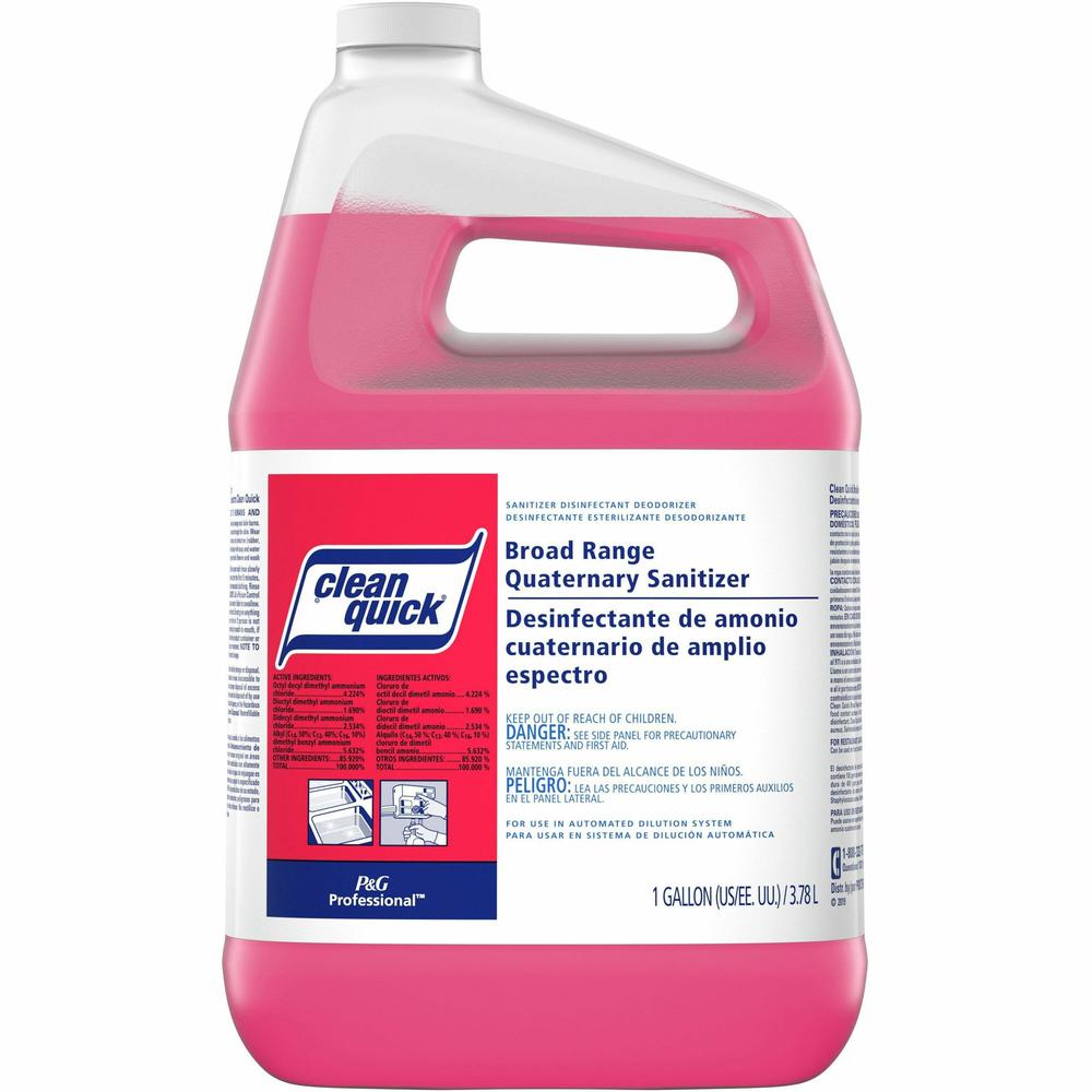 P&G Clean Quick Quaternary Sanitizer - Concentrate - 128 fl oz (4 quart) - 3 / Carton - Rinse-free - Red. Picture 1