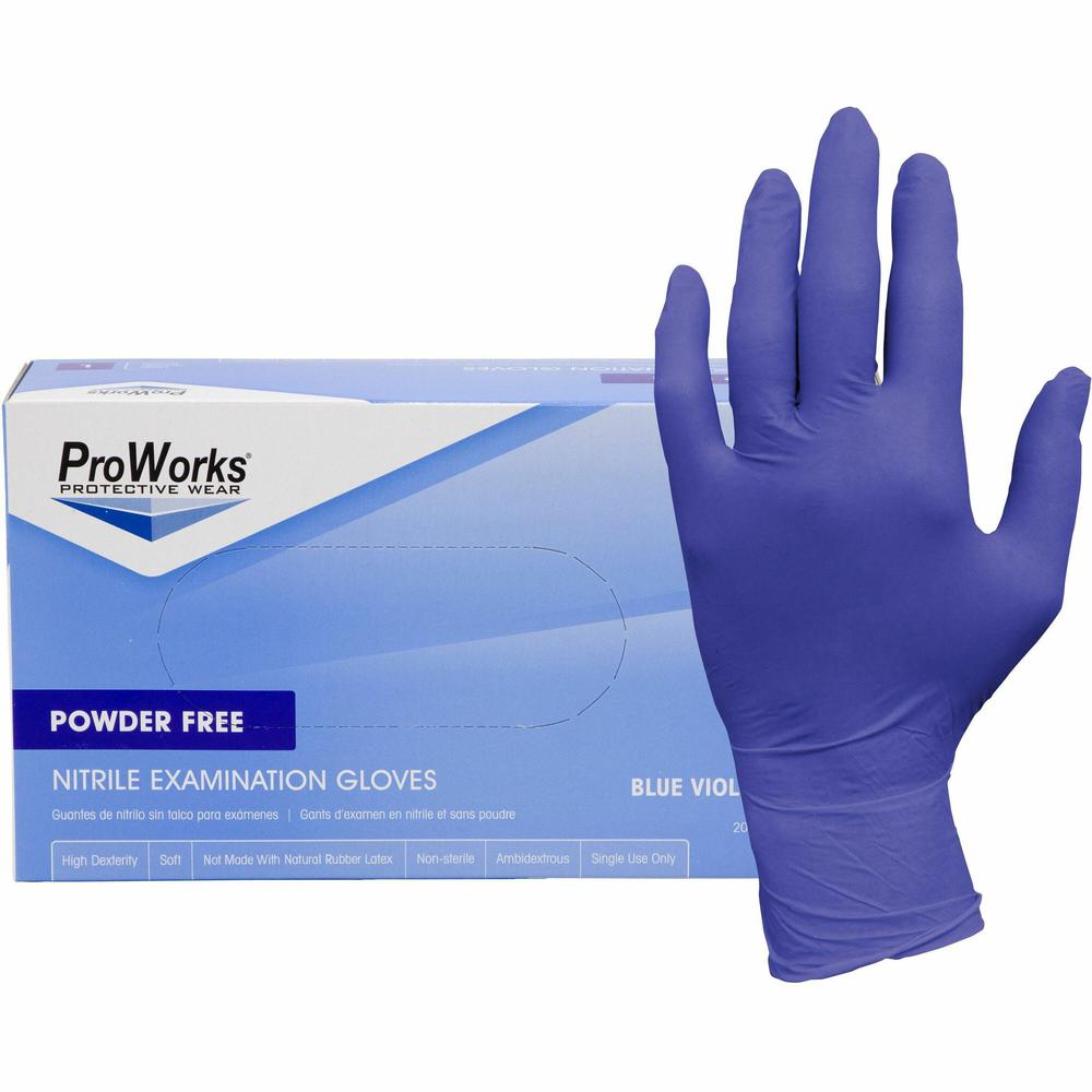 ProWorks Nitrile Powder-Free Exam Gloves - Small Size - Nitrile - Blue Violet - Soft, Flexible, Comfortable, Latex-free, Non-sterile - For General Purpose, Industrial, Food Service, Gardening, Dental . Picture 1