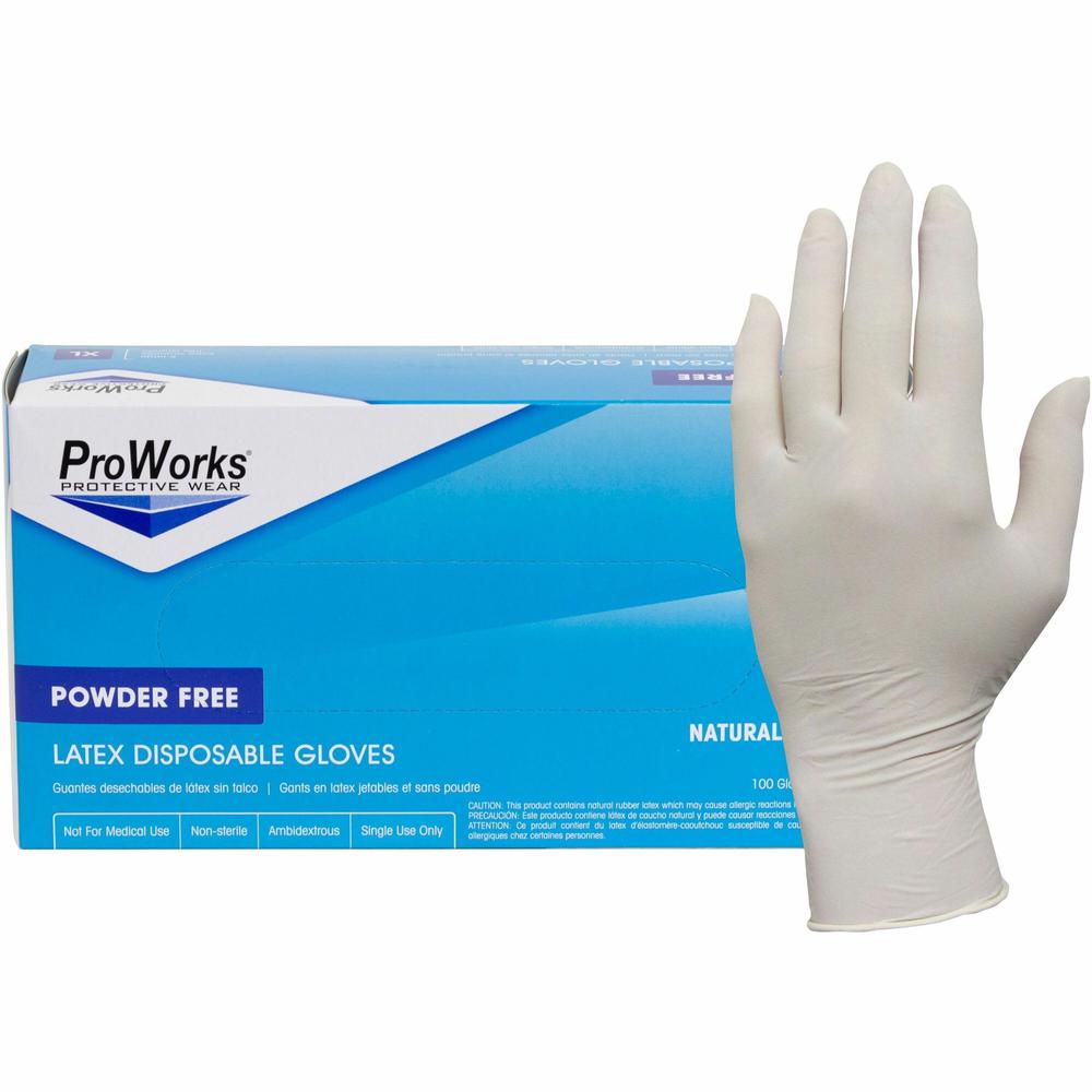 ProWorks Latex Powder-Free Disposable General-Purpose Gloves - Small Size - Latex - Natural - Comfortable, Non-sterile, Textured Fingertip - For Food Service, General Purpose, Industrial, Manufacturin. Picture 1