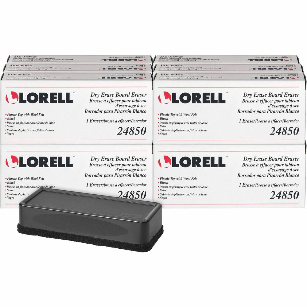 Lorell Dry-Erase Board Erasers - Black - 12 / Box. Picture 1