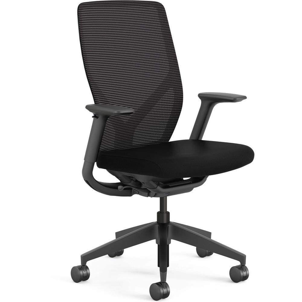 HON Flexion Task Chair - Black Fabric Seat - Black Mesh Back - Black Frame - 5-star Base - Armrest - 1 Each. Picture 1