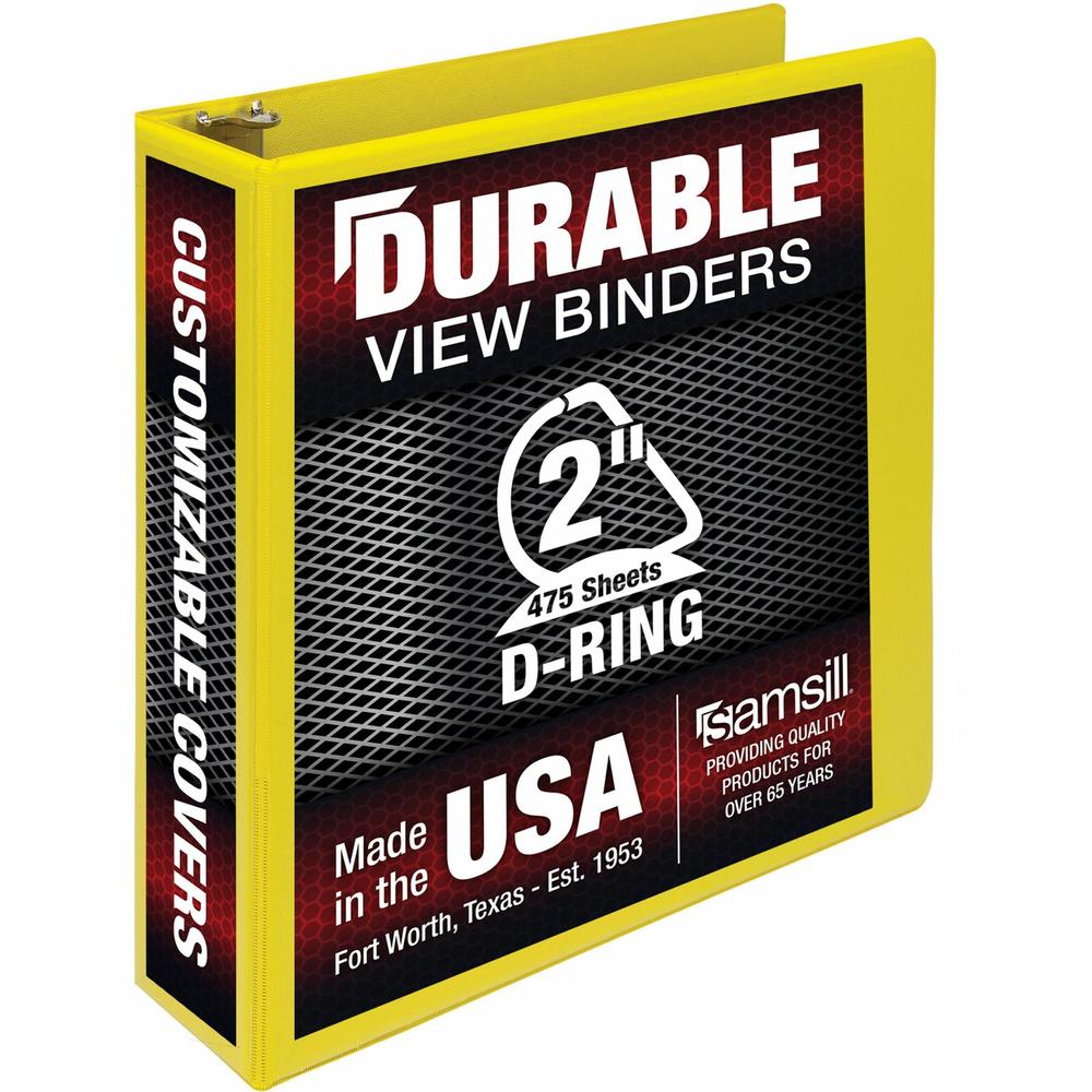 Samsill Durable Three-Ring View Binder - 2" Binder Capacity - 475 Sheet Capacity - 3 x D-Ring Fastener(s) - 2 Internal Pocket(s) - Polypropylene, Chipboard - Yellow - Recycled - Durable, PVC-free, Ink. Picture 1