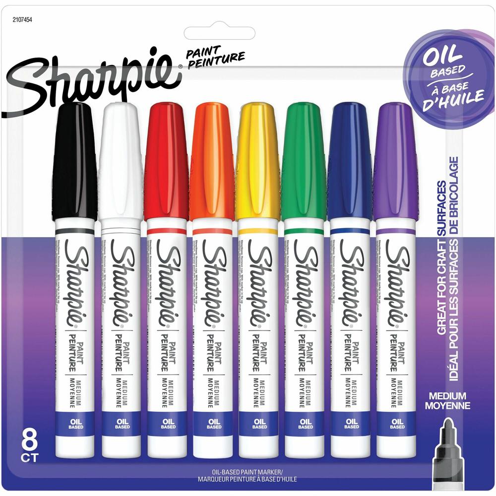 Sharpie Oil-Based Paint Markers - Medium Marker Point - Assorted Oil Based Ink - Metal Barrel - 8 / Pack. Picture 1