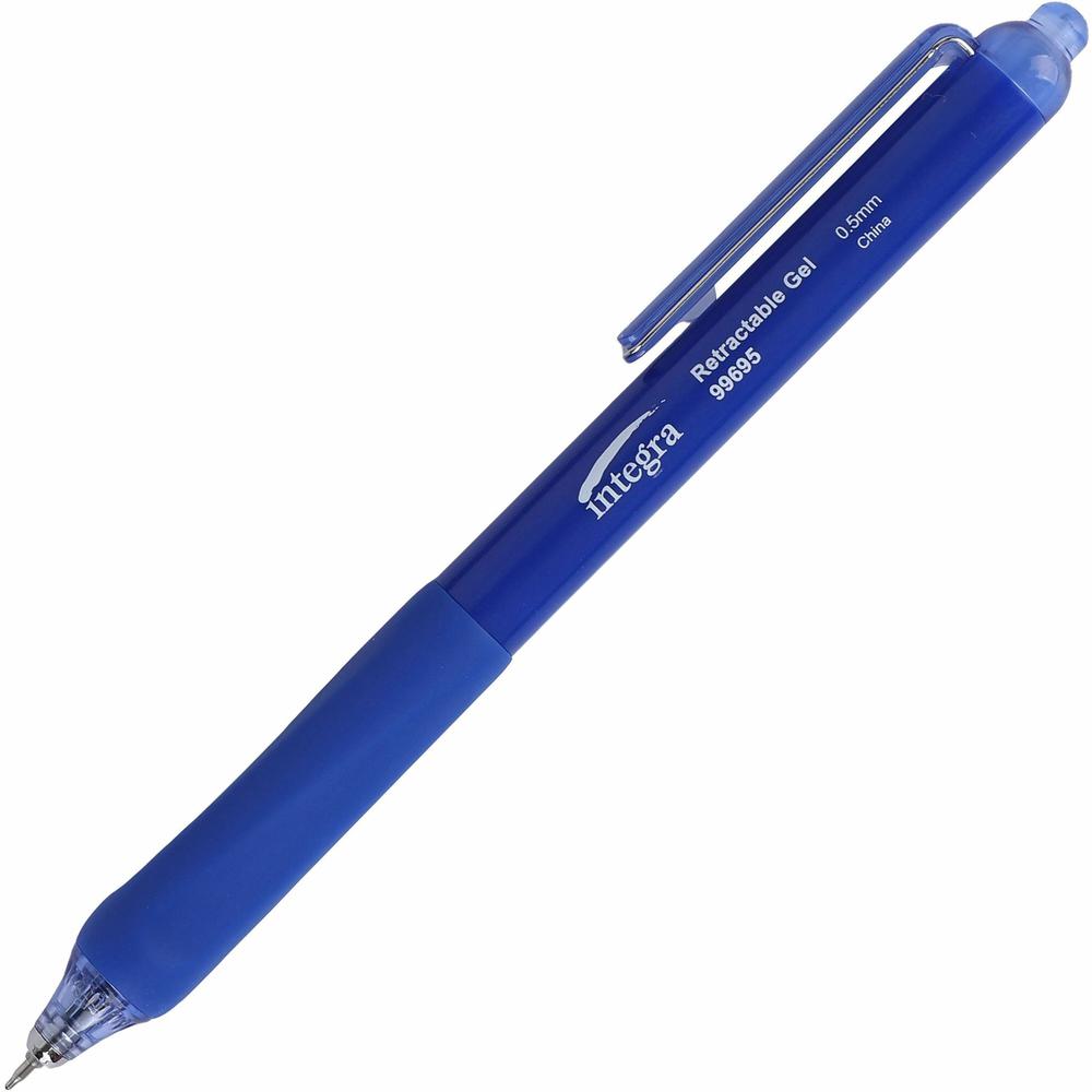 Integra Silent Retractable Gel Pens - 0.5 mm Pen Point Size - Retractable - Blue - 12 / Box. Picture 1
