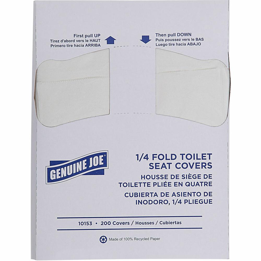 Genuine Joe Quarter-Fold Toilet Seat Covers - Quarter-fold - For Toilet - 200 / Pack - 25 / Carton - Paper - White. Picture 1